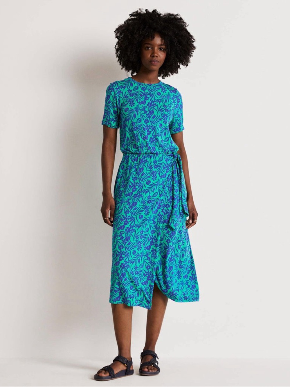 Boden Amanda Jersey Midi Dress Floral Print Size 8P (12P UK) Tie
